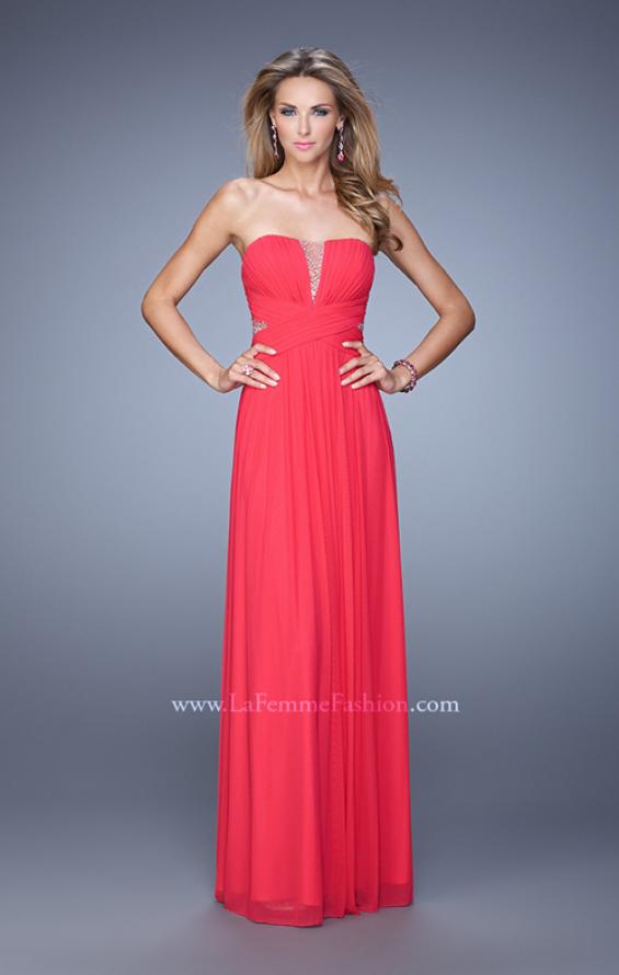 Picture of: Net Jersey Dress with Gathered Bodice and V Neckline in Pink, Style: 21483, Detail Picture 1