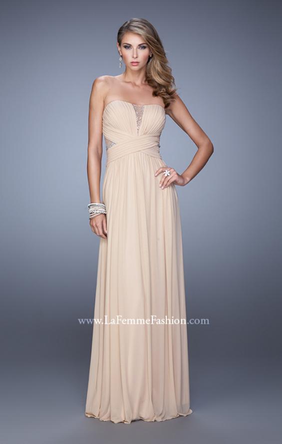 Picture of: Net Jersey Dress with Gathered Bodice and V Neckline in Nude, Style: 21483, Detail Picture 4