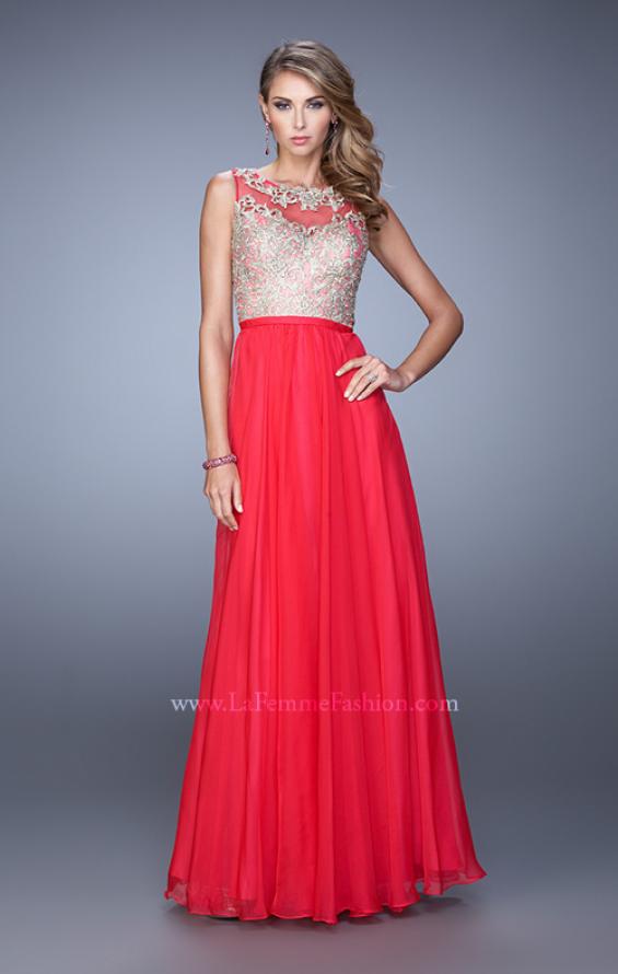 Picture of: Chiffon Gown with Sheer Detail and Keyhole Back in Red, Style: 21503, Detail Picture 1