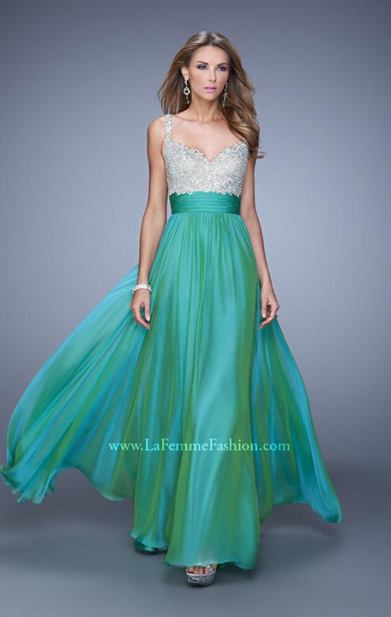 Picture of: Jeweled Encrusted Embroidered Long Chiffon Prom Dress in Green, Style: 21505, Detail Picture 2