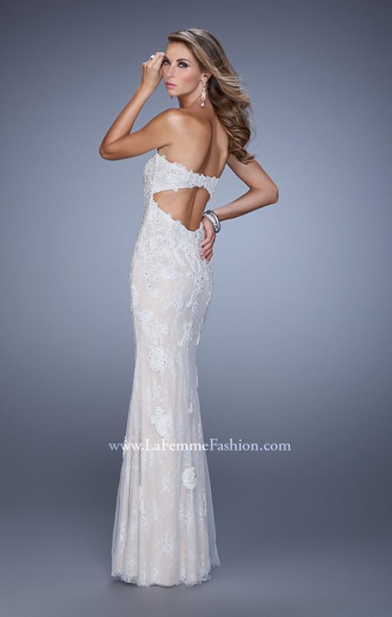 Picture of: Jersey Prom Dress with Lace Tulle Overlay and Open Back in White, Style: 21514, Main Picture