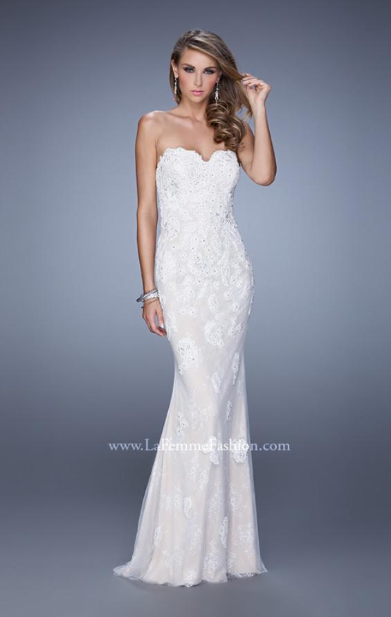 Picture of: Jersey Prom Dress with Lace Tulle Overlay and Open Back in White, Style: 21514, Back Picture