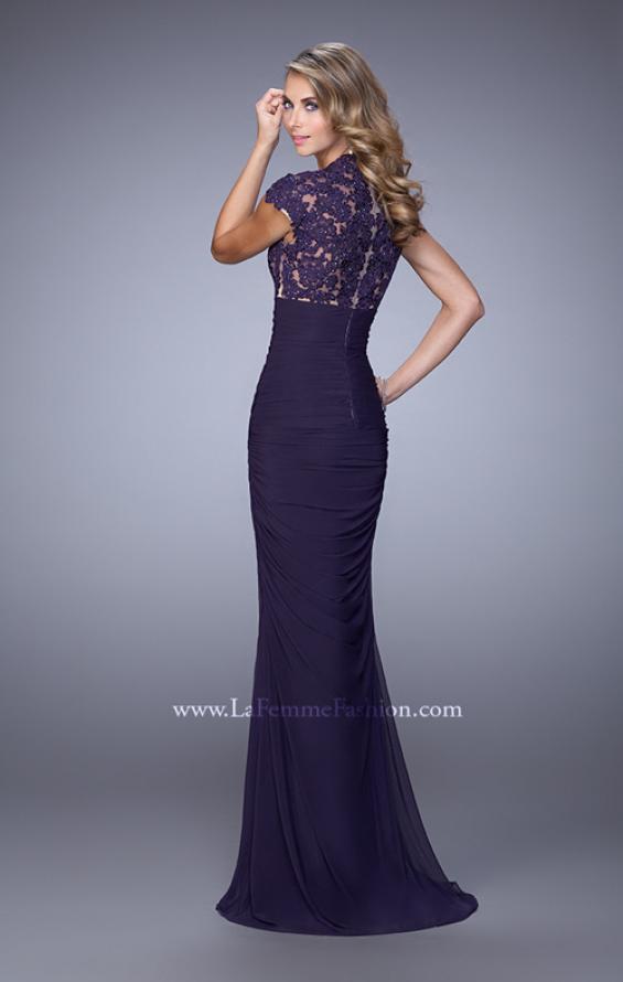 Picture of: Form Fitting Ruched Prom Dress with Rhinestones in Purple, Style: 21551, Back Picture