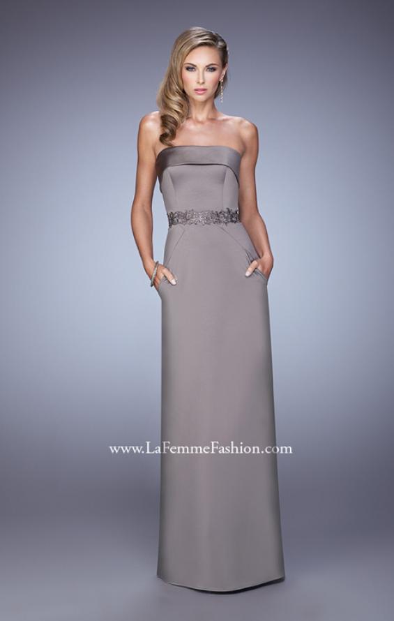 Picture of: Strapless Prom Dress with Intricate Beaded Embroidery in Pewter, Style: 21554, Detail Picture 1