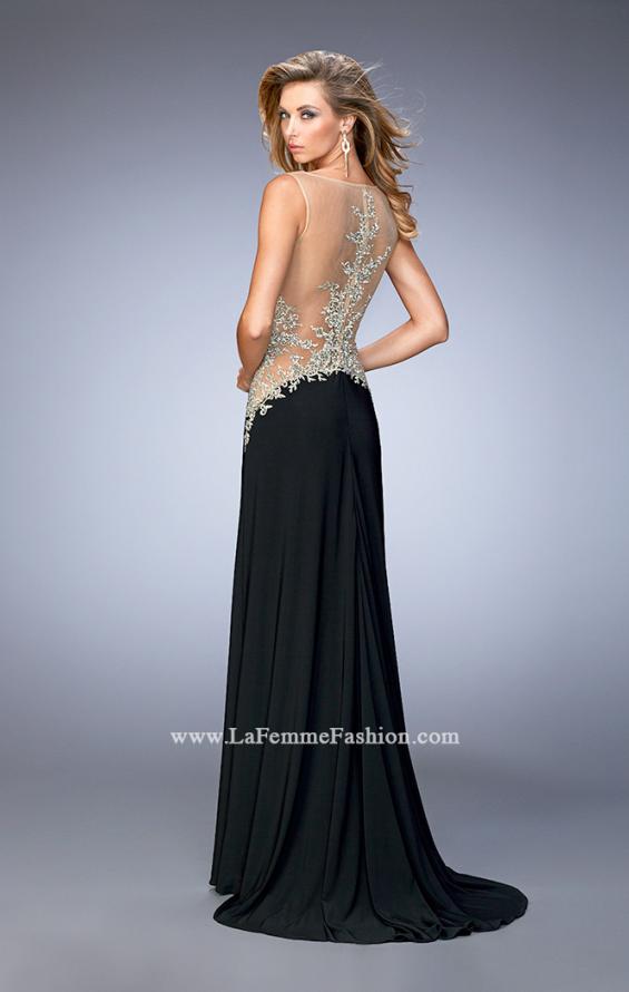 Picture of: Jersey Dress with Illusion Bodice, Train, and Rhinestones in Black, Style: 21558, Main Picture