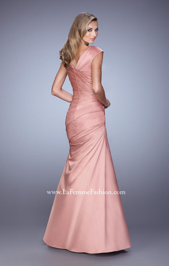 Picture of: V Neck Satin Evening Dress with Cap Sleeves in Pink, Style: 21610, Back Picture