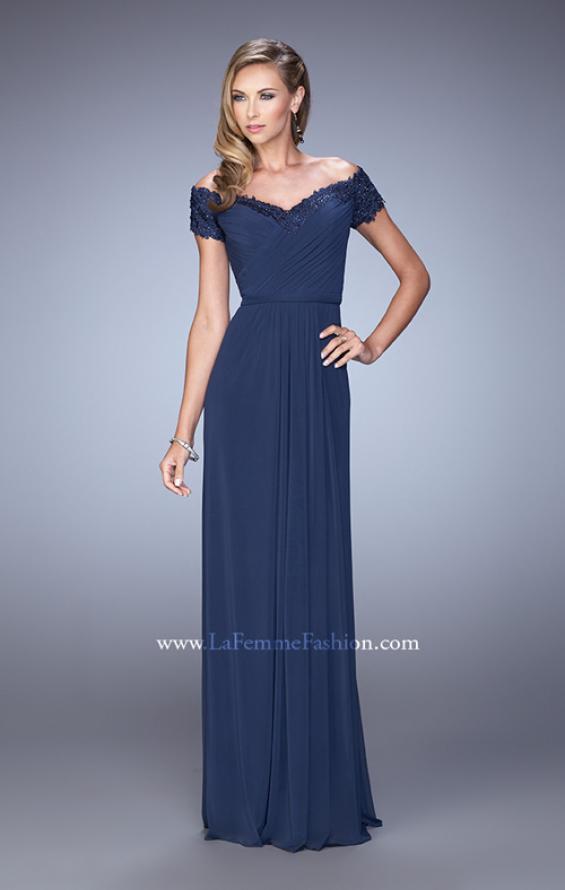 Picture of: Off the Shoulder Evening Dress with Jeweled Embroidery in Navy, Style: 21613, Detail Picture 1
