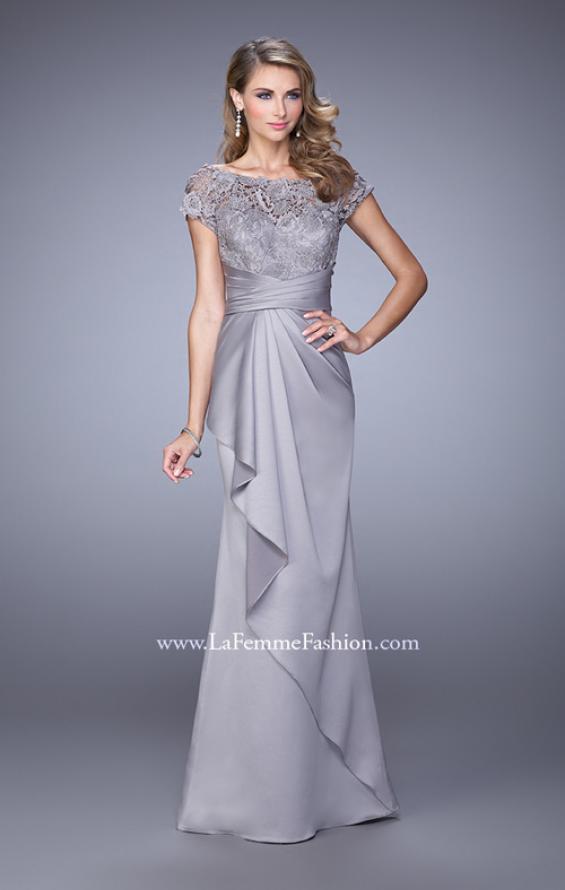 Picture of: Glam Evening Dress with Scoop Neckline and Lace Bodice in Silver, Style: 21620, Main Picture
