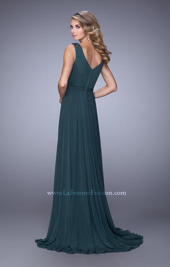 Picture of: V Neck Evening Dress with Jewel Adorned Bodice in Emerald, Style: 21624, Back Picture