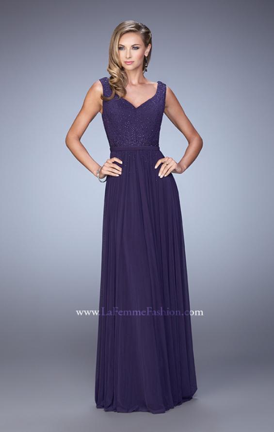 Picture of: V Neck Evening Dress with Jewel Adorned Bodice in Purple, Style: 21624, Detail Picture 2