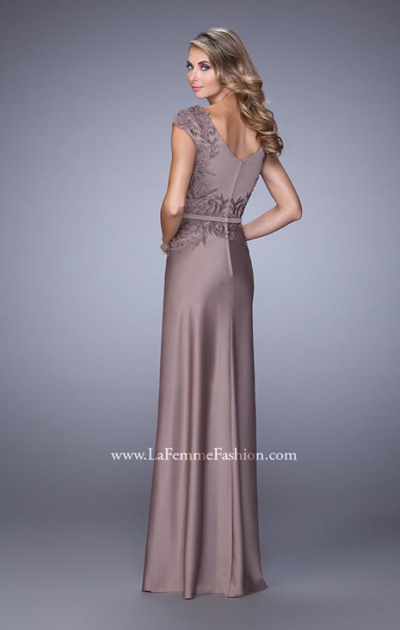 Picture of: V Neck Evening Dress with Cap Sleeves and Thin Belt in Cocoa, Style: 21652, Back Picture