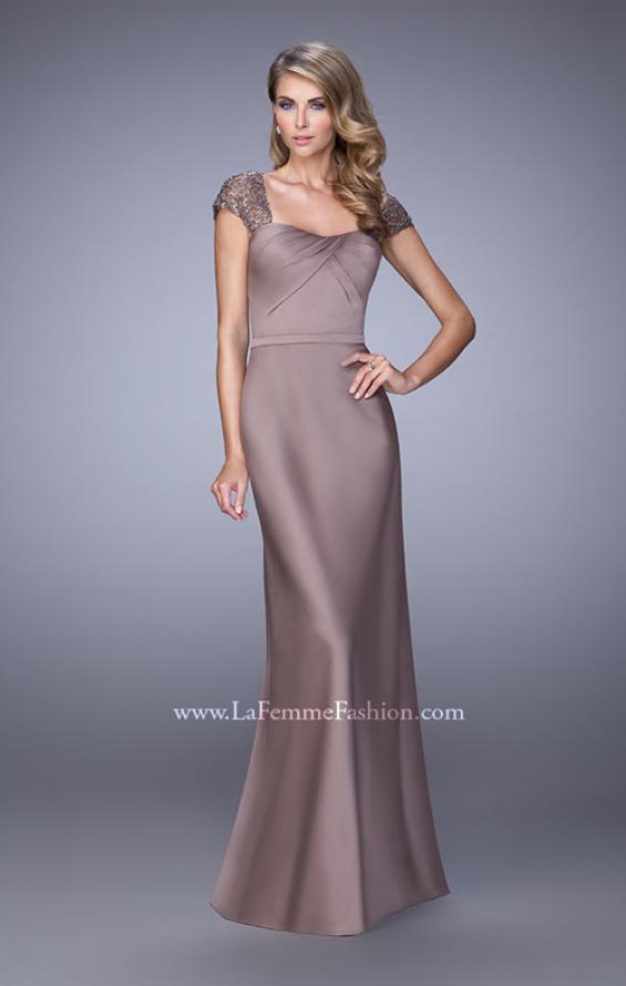 Picture of: Embroidered Sleeves Evening Dress with Belt Detail in Cocoa, Style: 21654, Main Picture