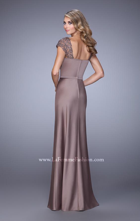 Picture of: Embroidered Sleeves Evening Dress with Belt Detail in Cocoa, Style: 21654, Back Picture