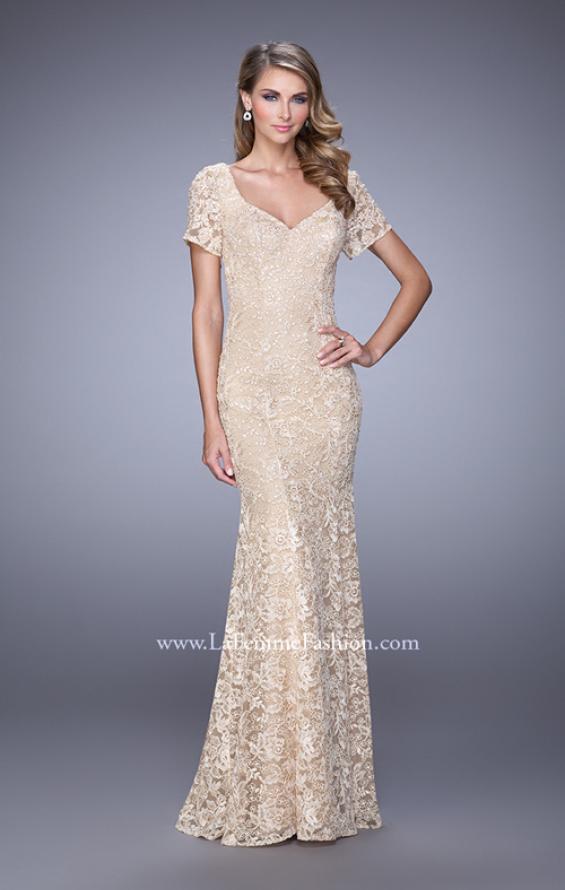 Picture of: Lace Dress with Subtle Embellishments and Short Sleeves in White, Style: 21657, Main Picture