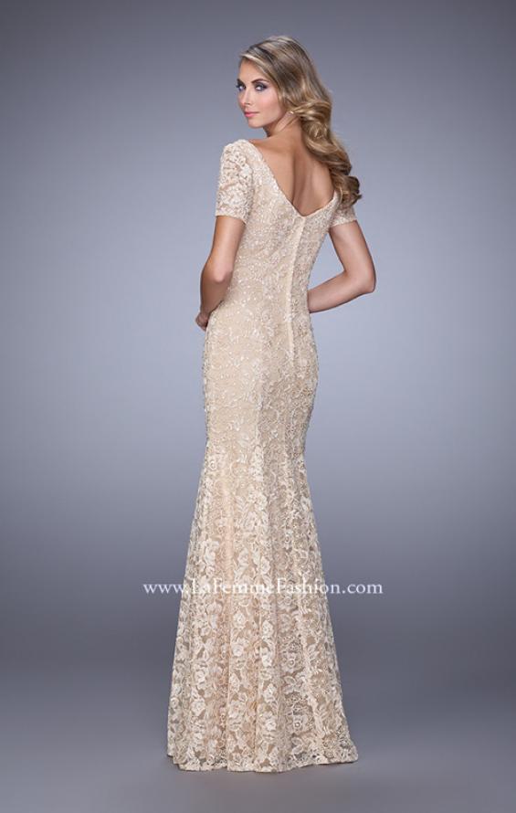 Picture of: Lace Dress with Subtle Embellishments and Short Sleeves in White, Style: 21657, Back Picture