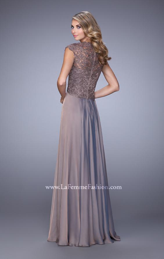 Picture of: Chiffon Dress with Criss Cross Gathered Knot Detail in Brown, Style: 21661, Back Picture