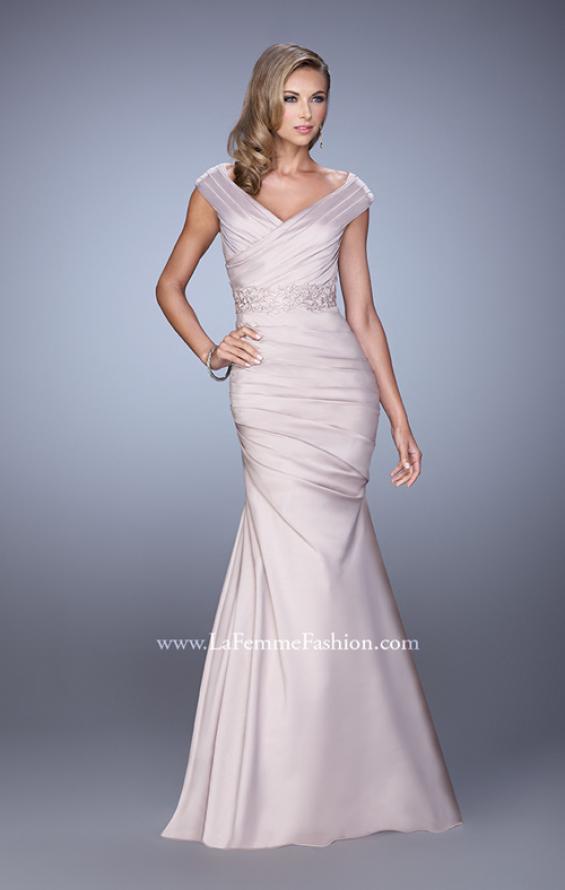 Picture of: Mermaid Dress with Off the Shoulder Sleeves and Belt in Nude, Style: 21664, Main Picture