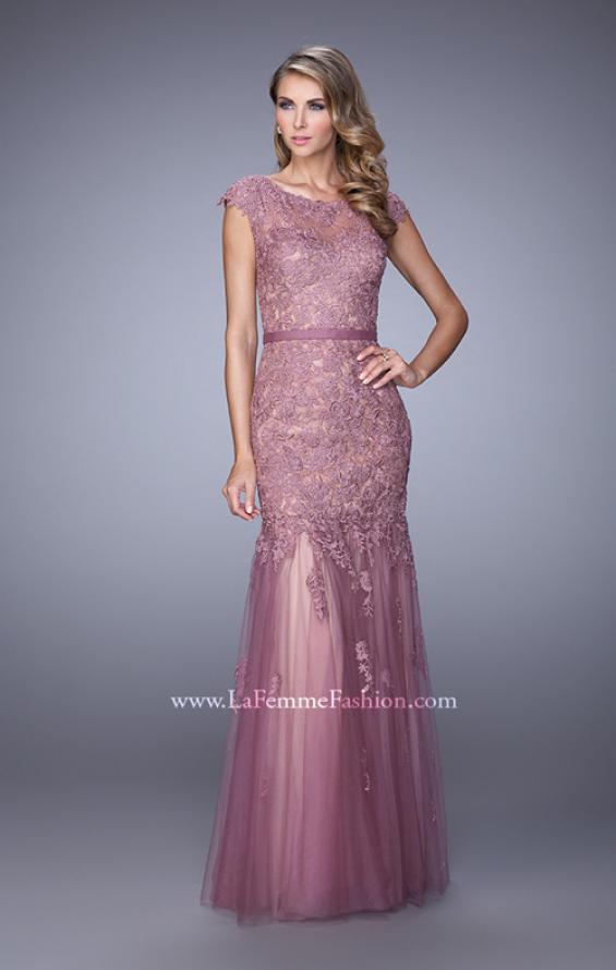 Picture of: Lace and Tulle Dress with Sheer Lace Capped Sleeves in Pink, Style: 21677, Main Picture