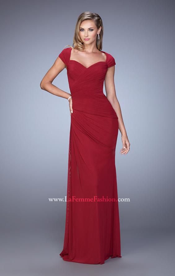 Picture of: Ruched Cap Sleeve Evening Dress with Sweetheart Neck in Red, Style: 21694, Detail Picture 1