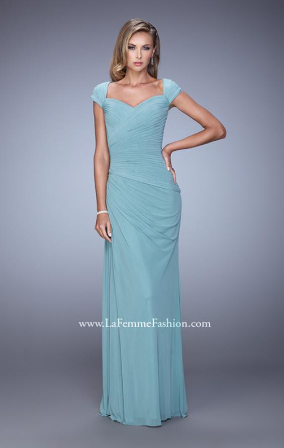 Picture of: Ruched Cap Sleeve Evening Dress with Sweetheart Neck in Blue, Style: 21694, Detail Picture 3