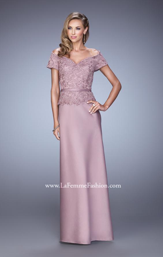 Picture of: Sultry Satin Dress with Off the Shoulder Sleeves in Pink, Style: 21726, Main Picture