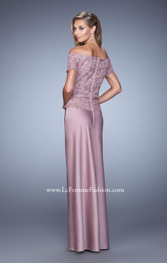Picture of: Sultry Satin Dress with Off the Shoulder Sleeves in Pink, Style: 21726, Back Picture