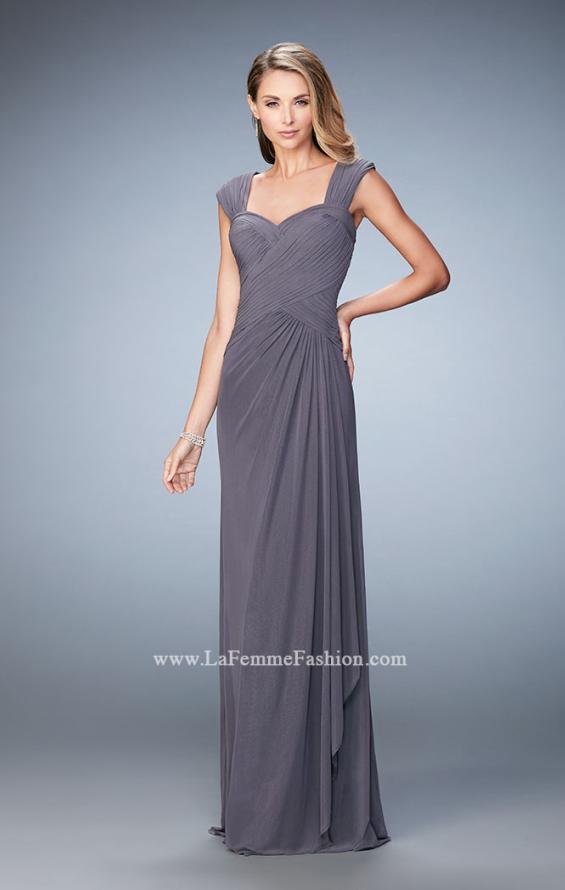 Picture of: Elegant Gown with Cap Sleeves and Pleated Bodice in Silver, Style: 21783, Detail Picture 1