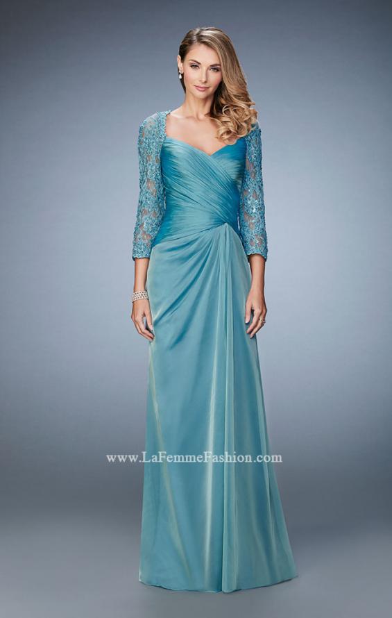 Picture of: Elegant Gown with Lace and Jewel Embellished Sleeves in Blue, Style: 21805, Main Picture