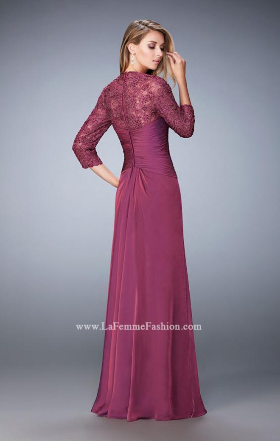 Picture of: Elegant Gown with Lace and Jewel Embellished Sleeves in Pink, Style: 21805, Back Picture