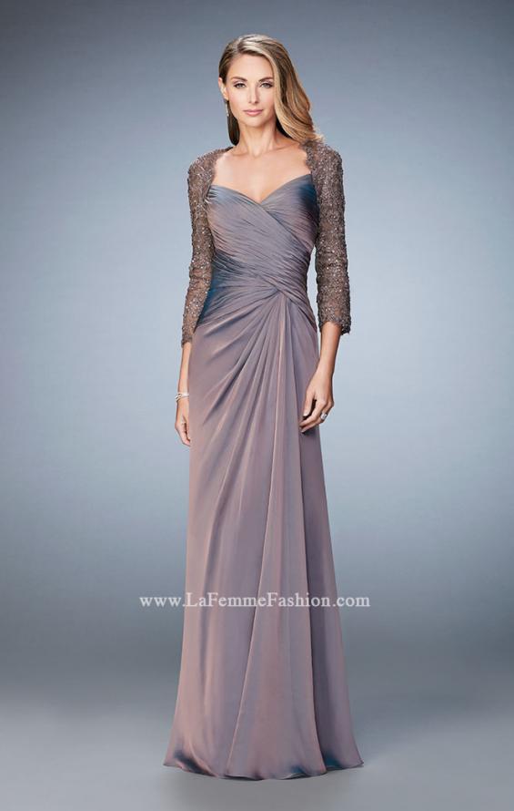 Picture of: Elegant Gown with Lace and Jewel Embellished Sleeves in Brown, Style: 21805, Detail Picture 2