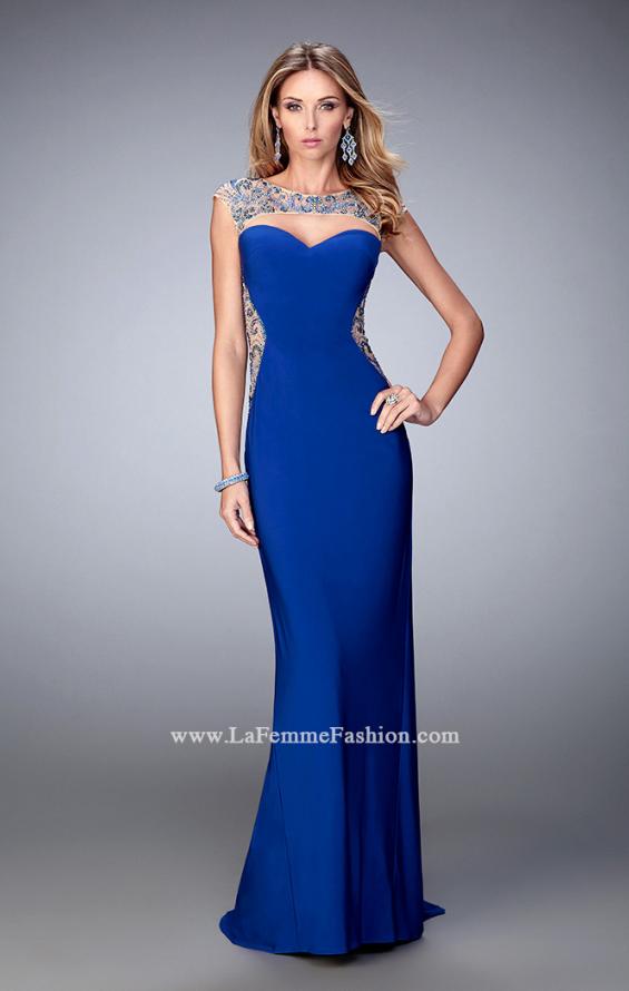 Picture of: Sexy Jersey Gown with Rhinestones and a Train in Blue, Style: 21818, Back Picture