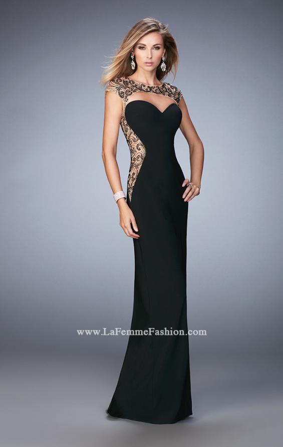 Picture of: Sexy Jersey Gown with Rhinestones and a Train in Black, Style: 21818, Detail Picture 1