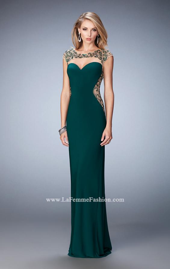 Picture of: Sexy Jersey Gown with Rhinestones and a Train in Green, Style: 21818, Detail Picture 2