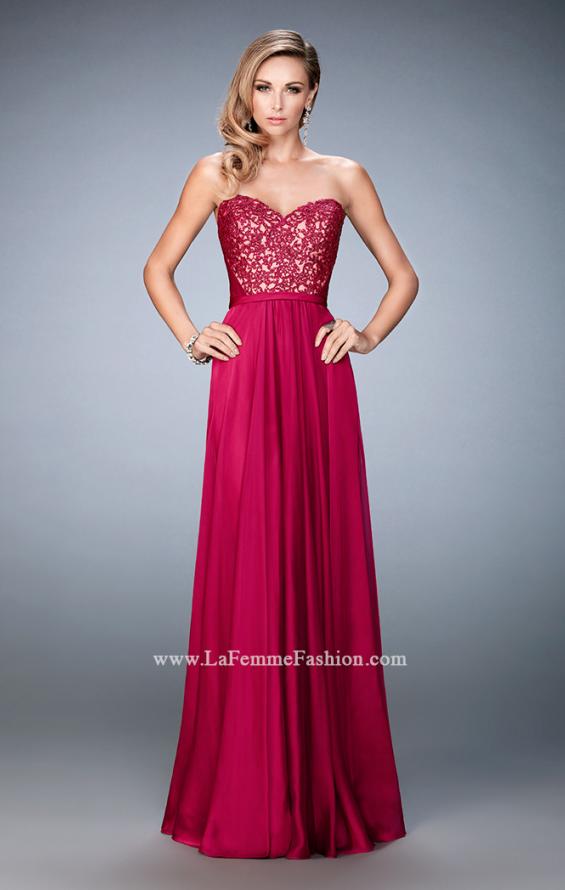 Picture of: Chiffon Prom Gown with Lace Appliques and Rhinestones in Pink, Style: 21820, Main Picture