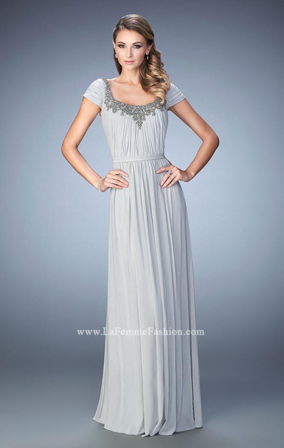 Picture of: Scoop Neck Gown with Cap Sleeves and Beading in Silver, Style: 21826, Main Picture