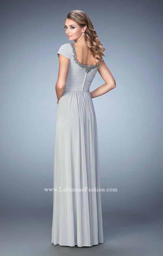 Picture of: Scoop Neck Gown with Cap Sleeves and Beading in Silver, Style: 21826, Back Picture