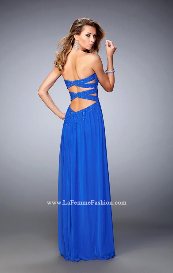 Picture of: Sweetheart Neck Net Gown with Cascading Rhinestones in Blue, Style: 21836, Back Picture