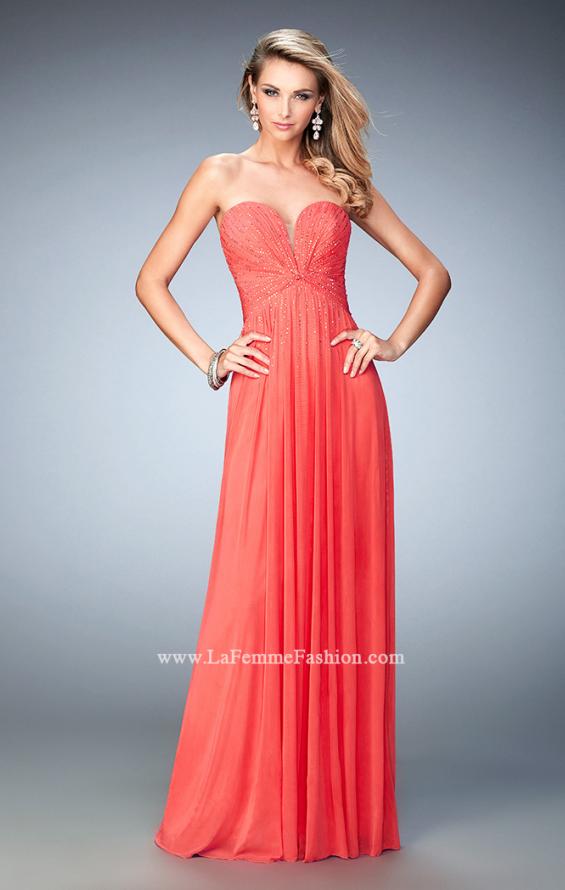 Picture of: Sweetheart Neck Net Gown with Cascading Rhinestones in Orange, Style: 21836, Detail Picture 1