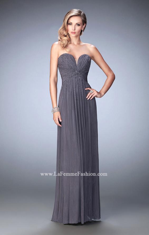Picture of: Sweetheart Neck Net Gown with Cascading Rhinestones in Silver, Style: 21836, Detail Picture 2
