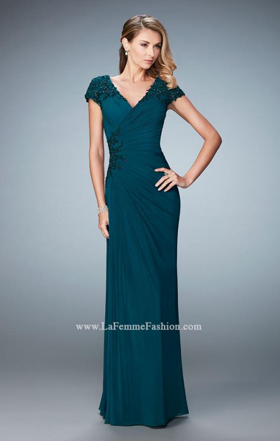 Picture of: Evening Gown with Short Embellished Sleeves and Stones in Green, Style: 21860, Main Picture