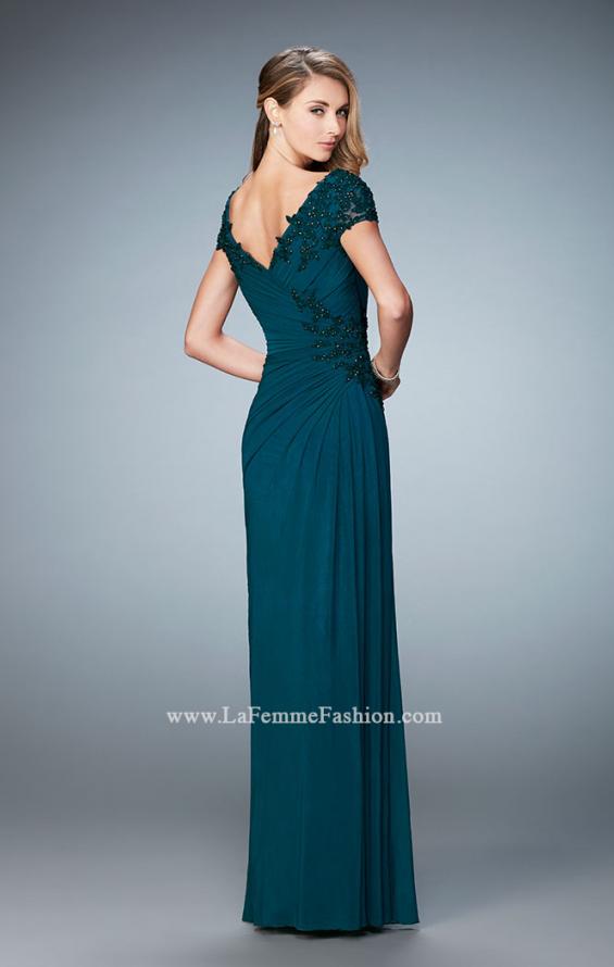 Picture of: Evening Gown with Short Embellished Sleeves and Stones in Green, Style: 21860, Back Picture