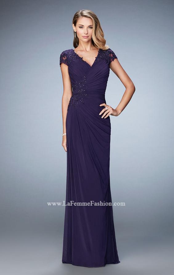 Picture of: Evening Gown with Short Embellished Sleeves and Stones in Purple, Style: 21860, Detail Picture 1