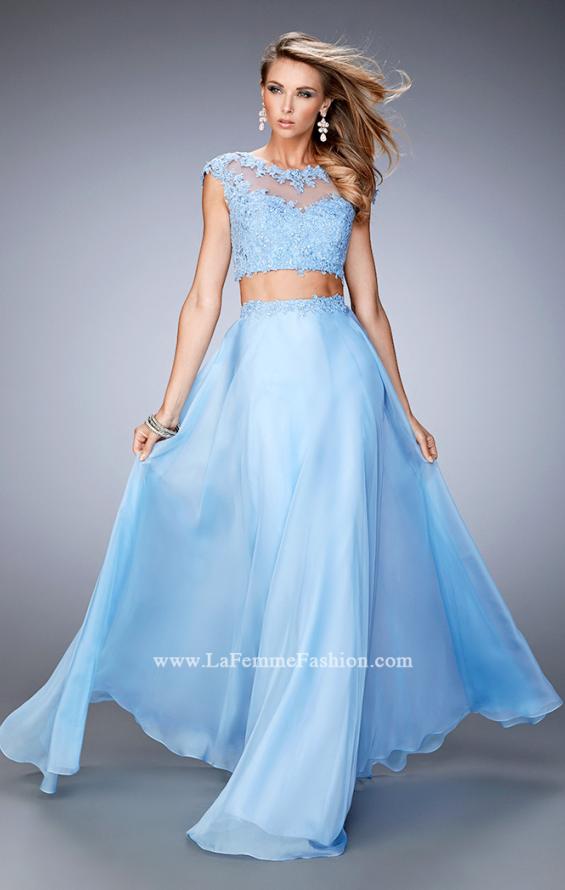 Picture of: Two Piece Chiffon Prom Dress with Lace Appliques in Blue, Style: 21862, Main Picture
