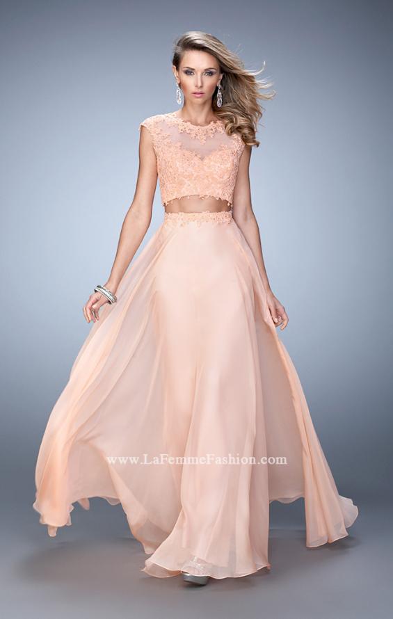 Picture of: Two Piece Chiffon Prom Dress with Lace Appliques in Orange, Style: 21862, Detail Picture 1