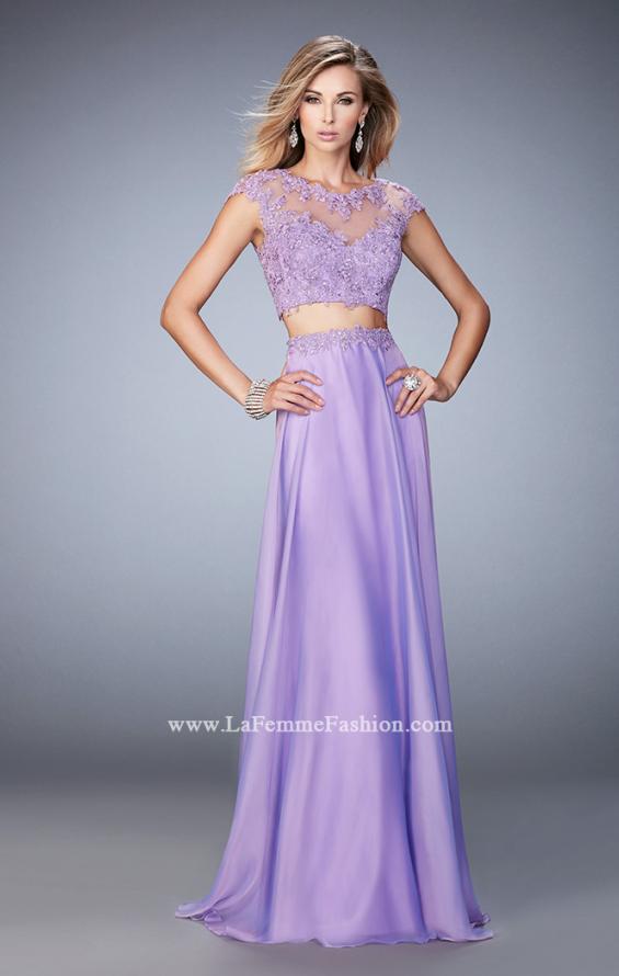 Picture of: Two Piece Chiffon Prom Dress with Lace Appliques in Purple, Style: 21862, Detail Picture 2