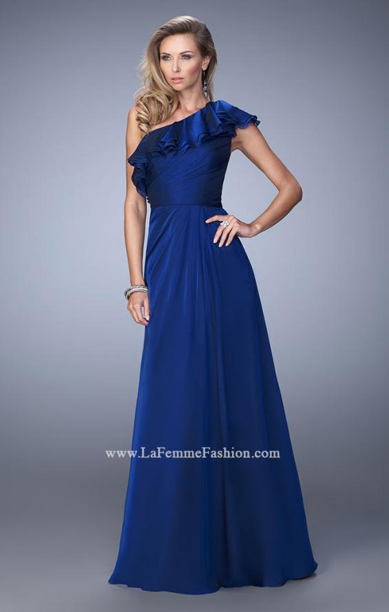 Picture of: One Shoulder Ruffle Evening Gown with A-line Skirt in Blue, Style: 21893, Main Picture