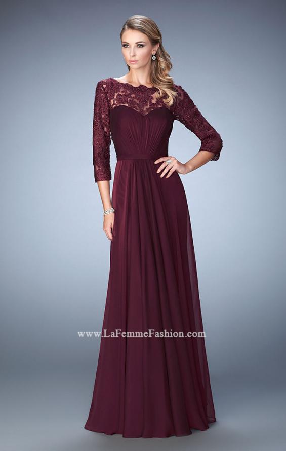 Picture of: Jewel and Lace Embroidered 3/4 Sleeve Evening Gown in Red, Style: 21915, Detail Picture 1