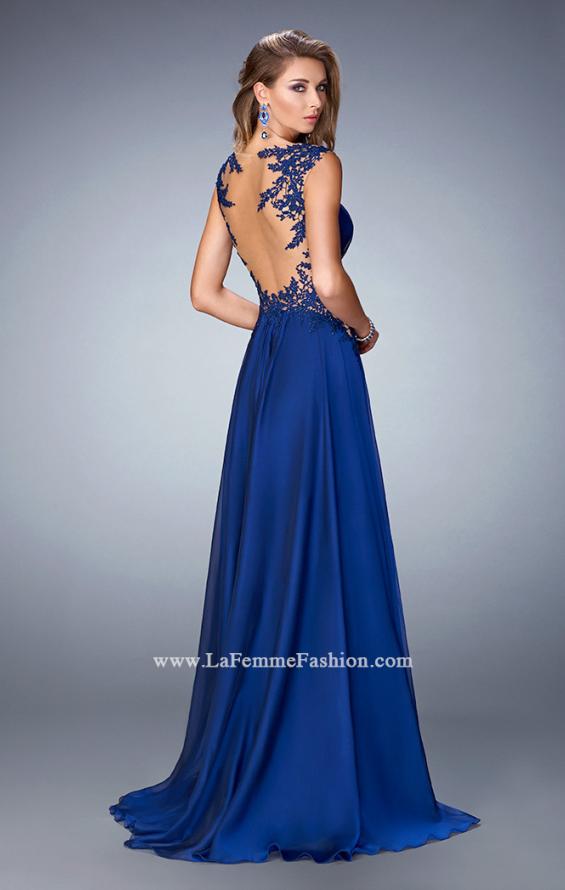 Picture of: Chiffon Prom Dress with Illusion Neckline and Rhinestones in Blue, Style: 21921, Main Picture