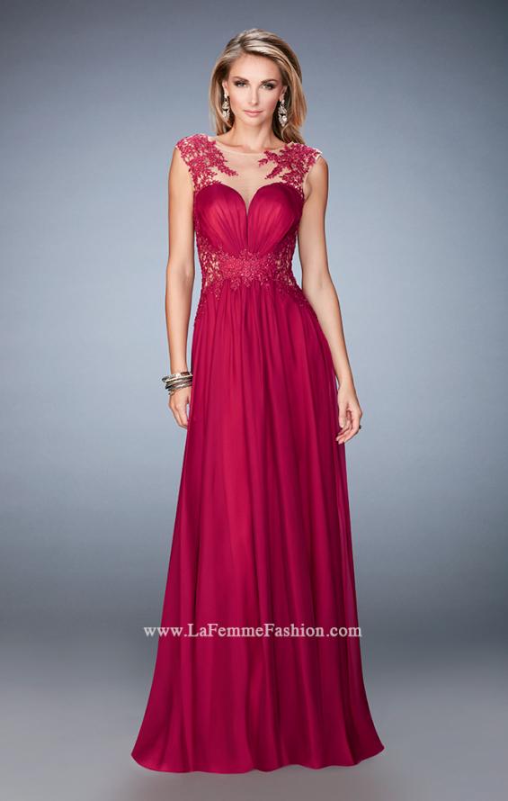 Picture of: Chiffon Prom Dress with Illusion Neckline and Rhinestones in Pink, Style: 21921, Detail Picture 1