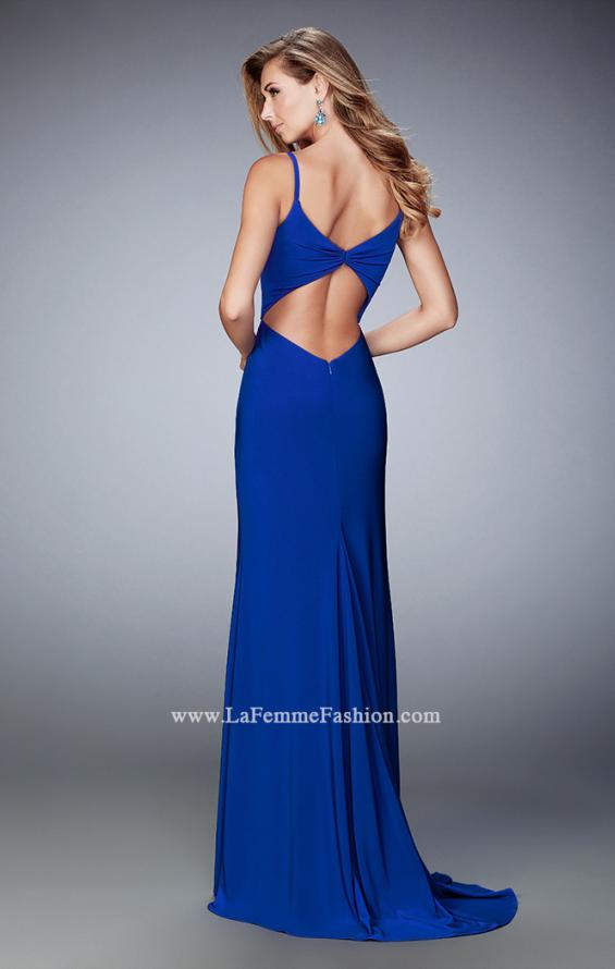 Picture of: Jersey Prom Dress with Open Back and Cut Outs in Blue, Style: 21922, Back Picture